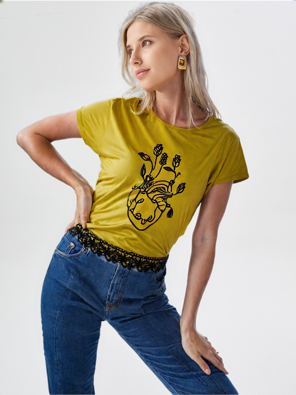 wearOn Heart & Floral Print Blouse - Lace Hem Detail