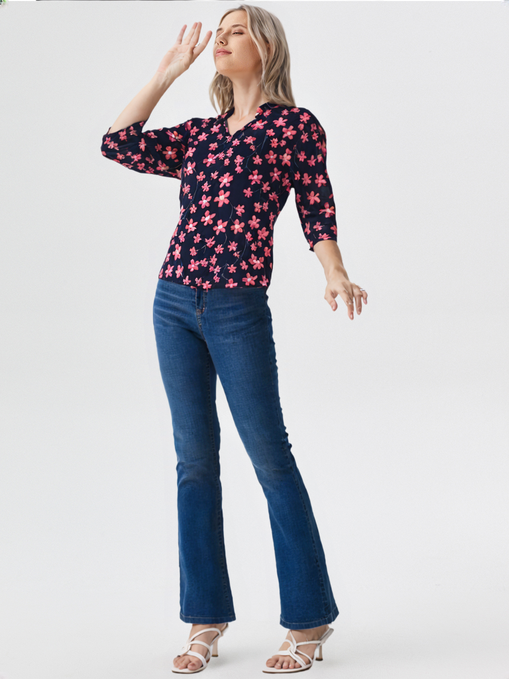 wearOn Abstract Splash Print Button-Front Blouse
