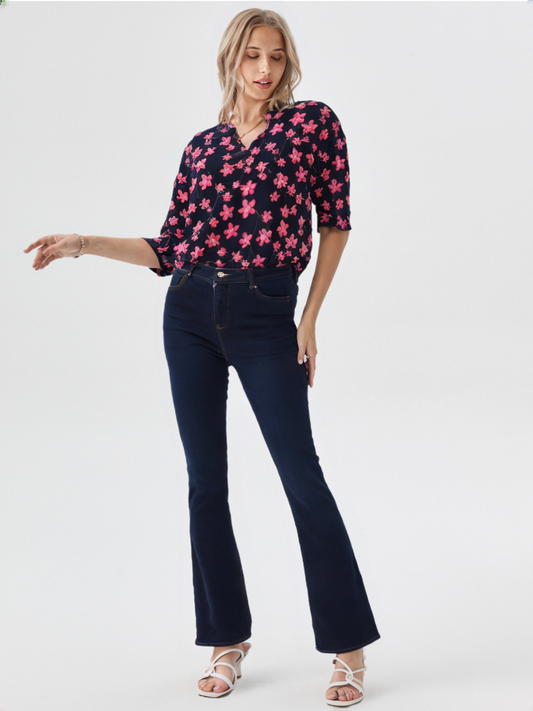 wearOn Abstract Splash Print Button-Front Blouse