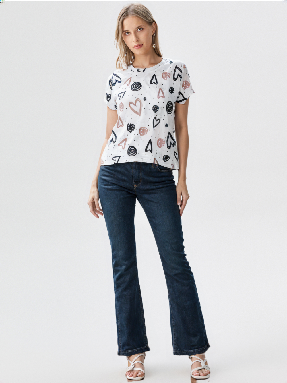 wearOn Hearts & Dots Print - White Pink Black Abstract Pattern Women's T-Shirt