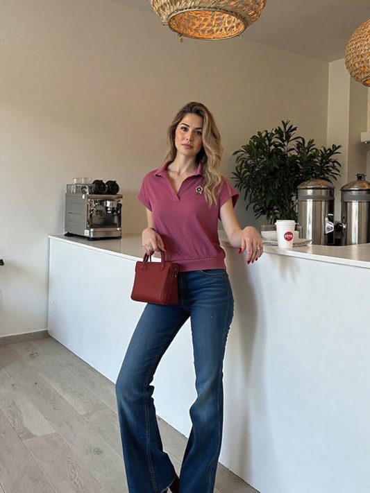 wearOn Classic Ribbed Collared Top - Soft Knit