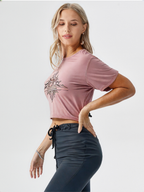 wearOn Blush Bloom Crop Top - Rose Pink Side Tie Boho Tee for Women