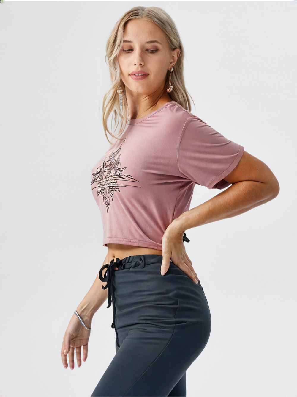 wearOn Blush Bloom Crop Top - Rose Pink Side Tie Boho Tee for Women