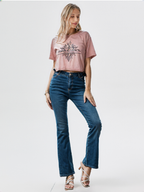 wearOn Blush Bloom Crop Top - Rose Pink Side Tie Boho Tee for Women