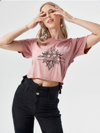 wearOn Blush Bloom Crop Top - Rose Pink Side Tie Boho Tee for Women