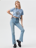wearOn Cloud Nine Crop Top - Powder Blue Side Tie Boho Tee for Women