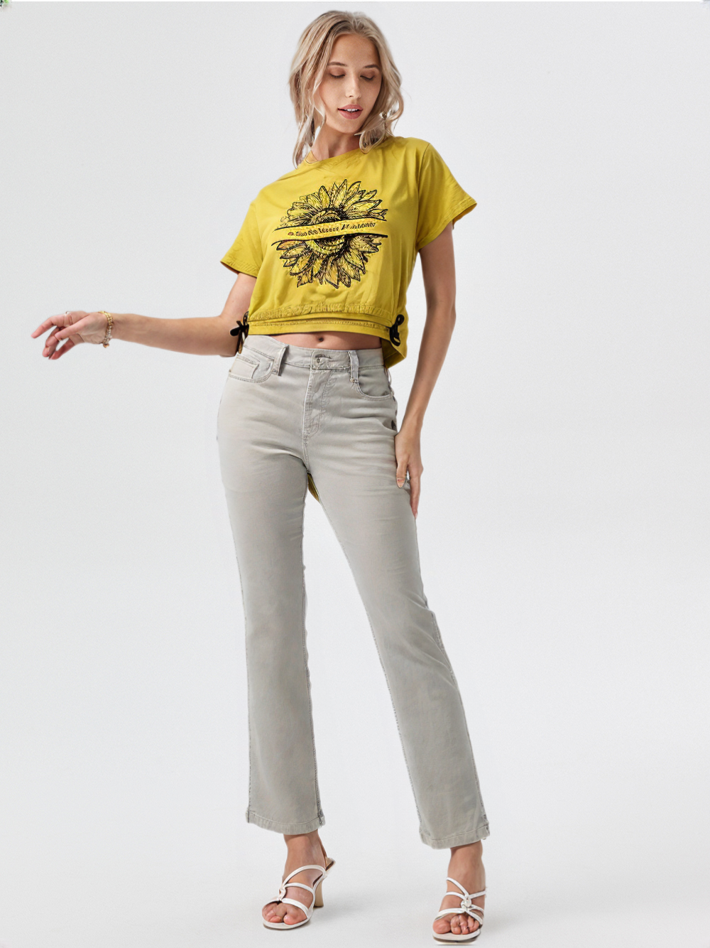 wearOn Sunset Bloom Crop Top - Terracotta Rose Side Tie Boho Tee for Women