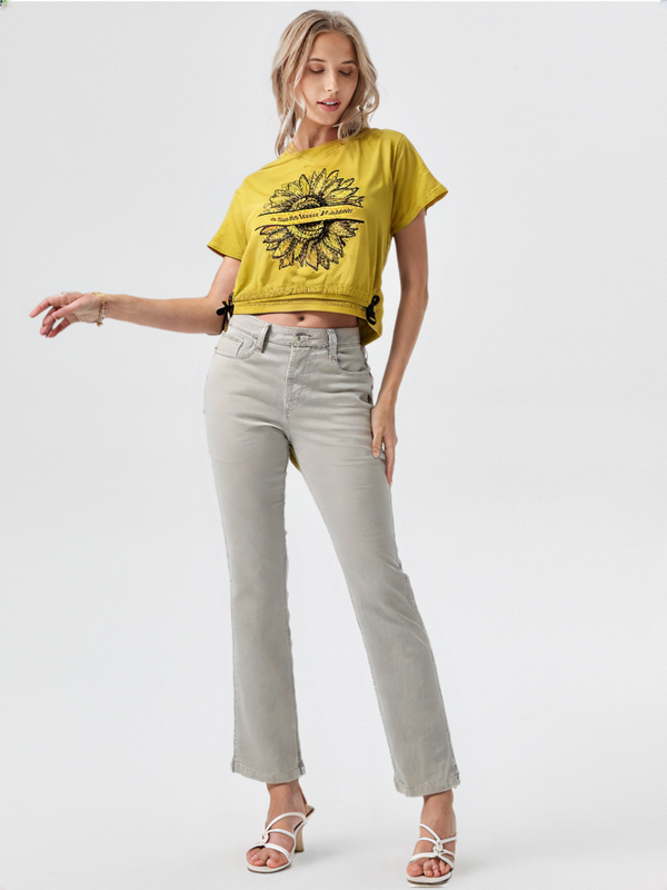 wearOn Sunset Bloom Crop Top - Terracotta Rose Side Tie Boho Tee for Women