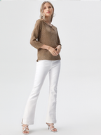 wearOn Dust Polka Dot Tie-Neck Top - White Dots Three Quarter Sleeve Blouse for Women