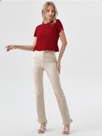 wearOn Burgundy Sparkle Crop Tee - Power Red Dotted Short Sleeve Top for Women