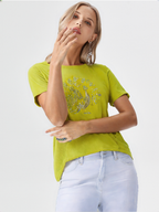 wearOn Women's Sparkle Rose Graphic Tee - Citrine Yellow Ribbed Short Sleeve Top