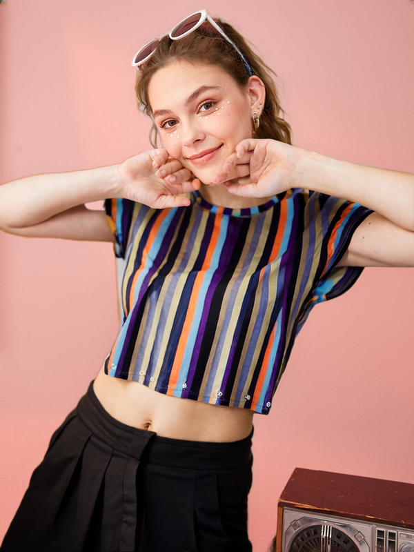 (Ld blouse dgtl stripe w/ring #469) (Color 1)