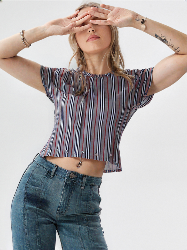 (Ld blouse dgtl stripe w/ring #469) (Color 1)