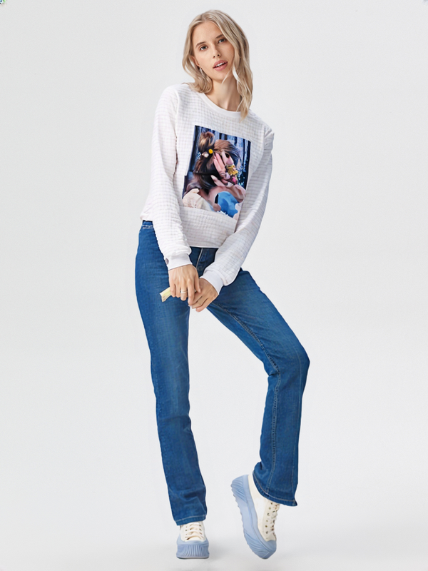 (Ld blouse white self Chcks L/S w/ Sticker) (Color 1)