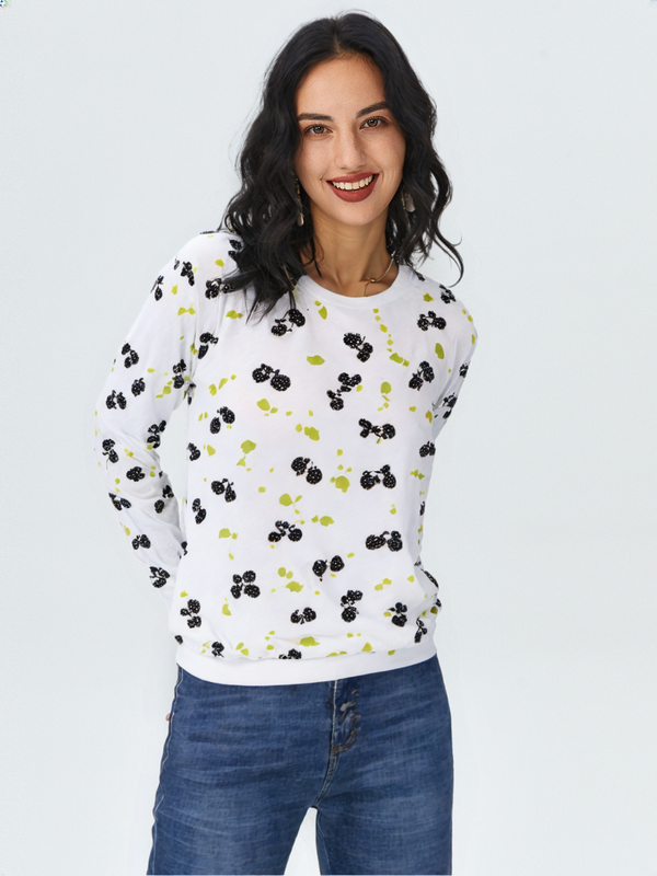 (Ld Blouse white PTD L/S W/rib #452) (Color 1)