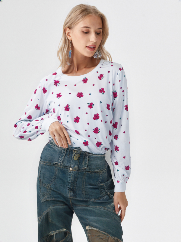 (Ld Blouse white PTD L/S W/rib #452) (Color 1)