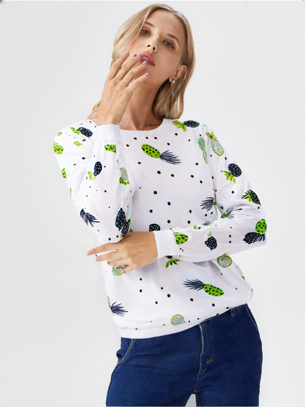 (Ld Blouse white PTD L/S W/rib #452) (Color 1)