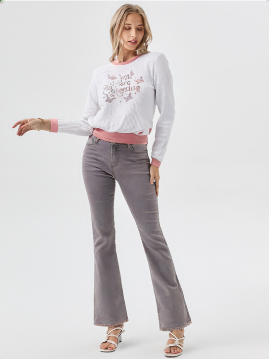 wearOn Geometric Diamond Knit Top - Ribbed Crew Neck