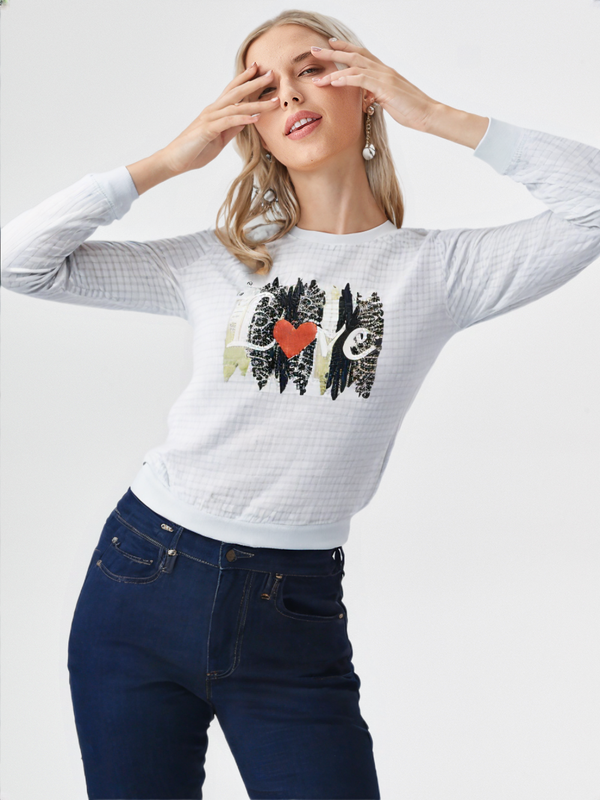 (Ld blouse white self Chcks L/S w/ stkr) (Color 1)