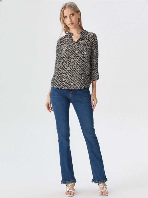 (Ld Blouse SMT PTD mid Slvs w/btn #4011 ) (Color 1)