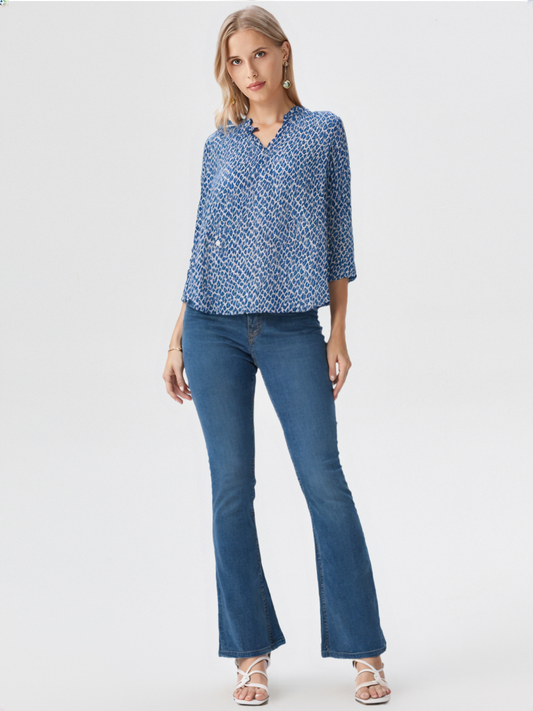 wearOn Geometric Print Button-Front Blouse - Mid Sleeve