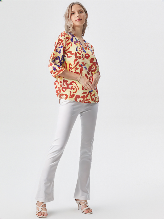 wearOn Abstract Print Button-Front Blouse - Mid Sleeve