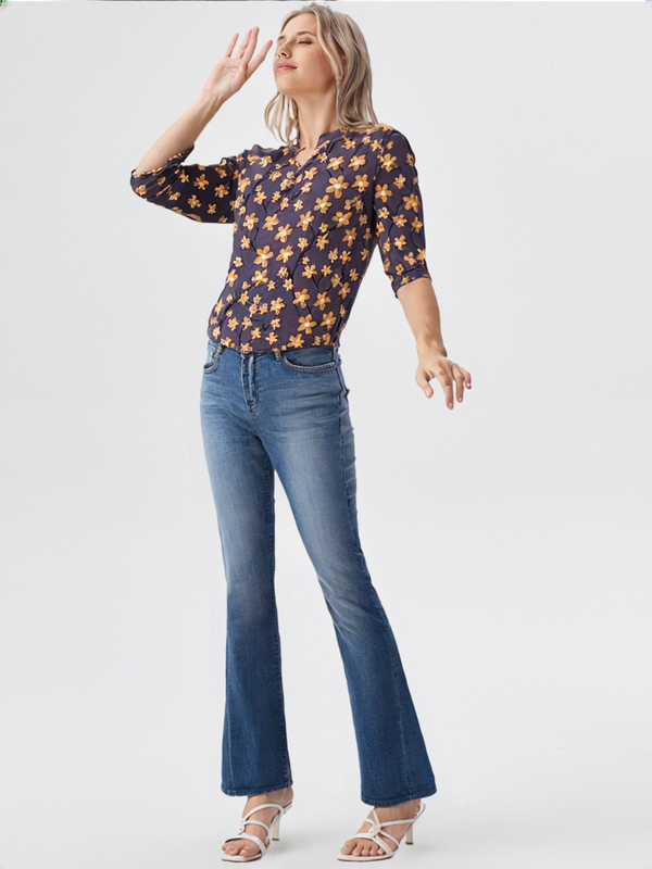 (Ld Blouse SMT PTD mid Slvs w/btn #4011 ) (Color 1)