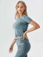 wearOn Women's Sea Blue Side-Tie Boxy Tee - Relaxed Fit Short Sleeve - Cotton Blend Essential Top