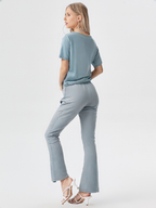 wearOn Women's Sea Blue Side-Tie Boxy Tee - Relaxed Fit Short Sleeve - Cotton Blend Essential Top