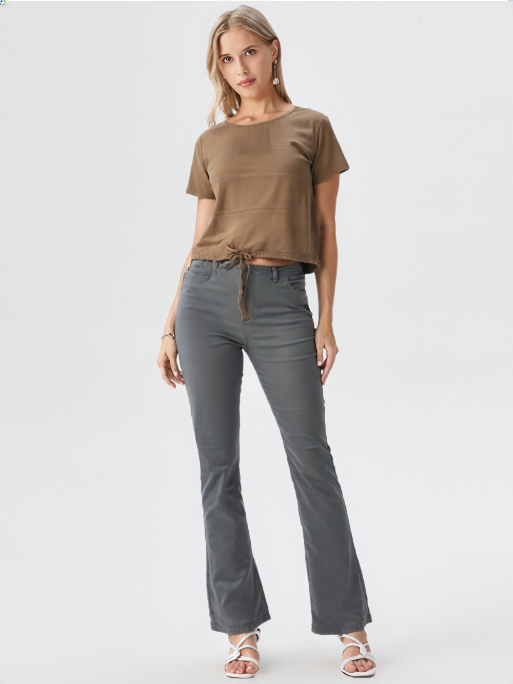 wearOn Caramel Ribbed Wide Sleeve Tee - Boxy Fit Cotton Blend - Oversized Short Sleeve Top