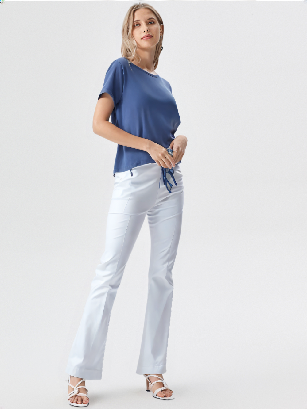 wearOn Navy Blue Drawstring Hem Tee - Relaxed Fit Short Sleeve - Soft Cotton Blend Essential Top