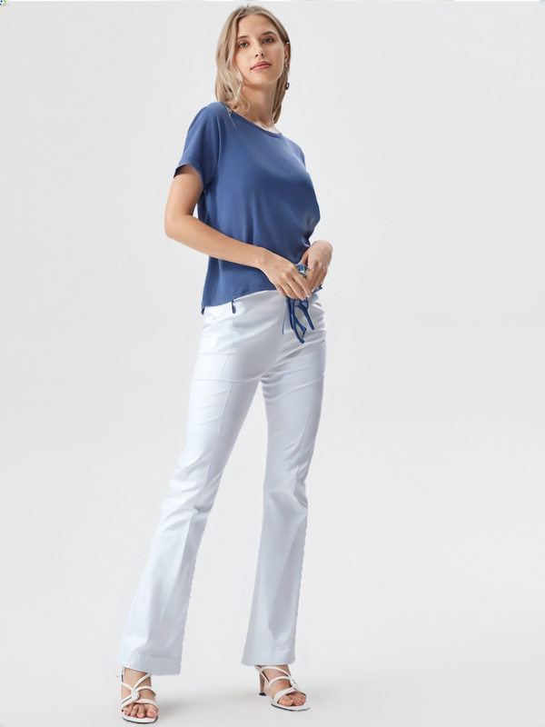 wearOn Navy Blue Drawstring Hem Tee - Relaxed Fit Short Sleeve - Soft Cotton Blend Essential Top