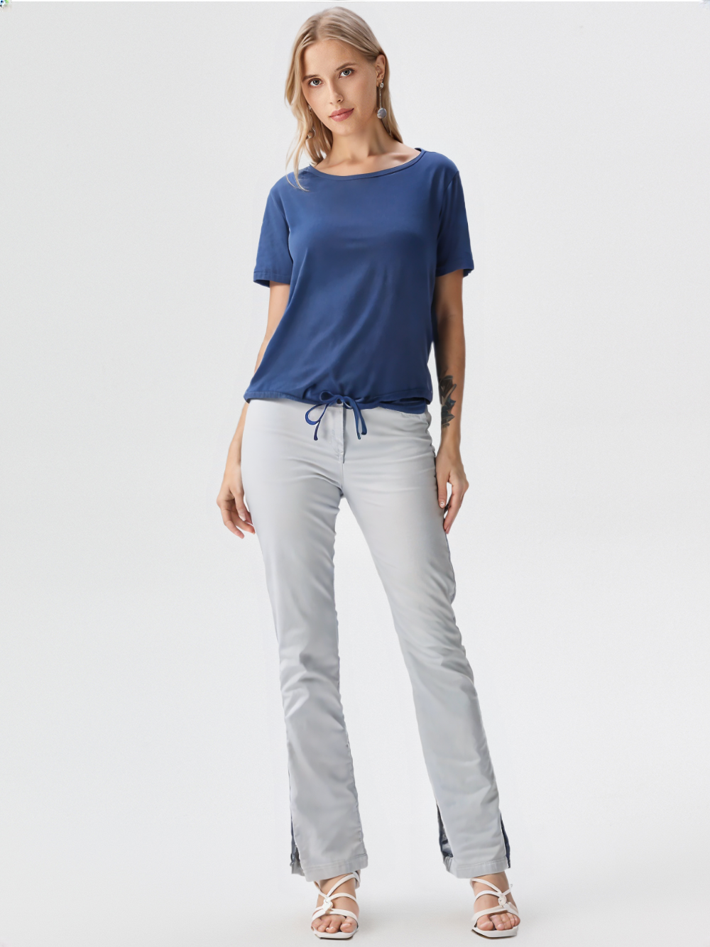 wearOn Navy Blue Drawstring Hem Tee - Relaxed Fit Short Sleeve - Soft Cotton Blend Essential Top