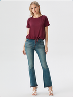 wearOn Burgundy Drawstring Hem Tee - Wine Red Short Sleeve - Premium Cotton Blend Essential Top