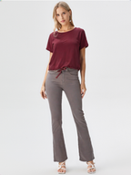 wearOn Burgundy Drawstring Hem Tee - Wine Red Short Sleeve - Premium Cotton Blend Essential Top