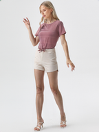 wearOn Mauve Side-Tie Fitted Tee - Dusty Rose Short Sleeve - Premium Cotton Blend