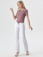 wearOn Mauve Side-Tie Fitted Tee - Dusty Rose Short Sleeve - Premium Cotton Blend