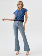 wearOn Wild Heart Graphic Tee - Cobalt Blue Lace Trim Short Sleeve Top