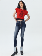 wearOn Fierce Heart Graphic Tee - Bold Red Lace Trim Short Sleeve Top
