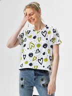 wearOn Hearts & Dots Print - White Green Abstract Pattern Women's T-Shirt