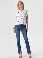 wearOn Love Script Print Relaxed Tee - White Olive Navy Typography Women's T-Shirt