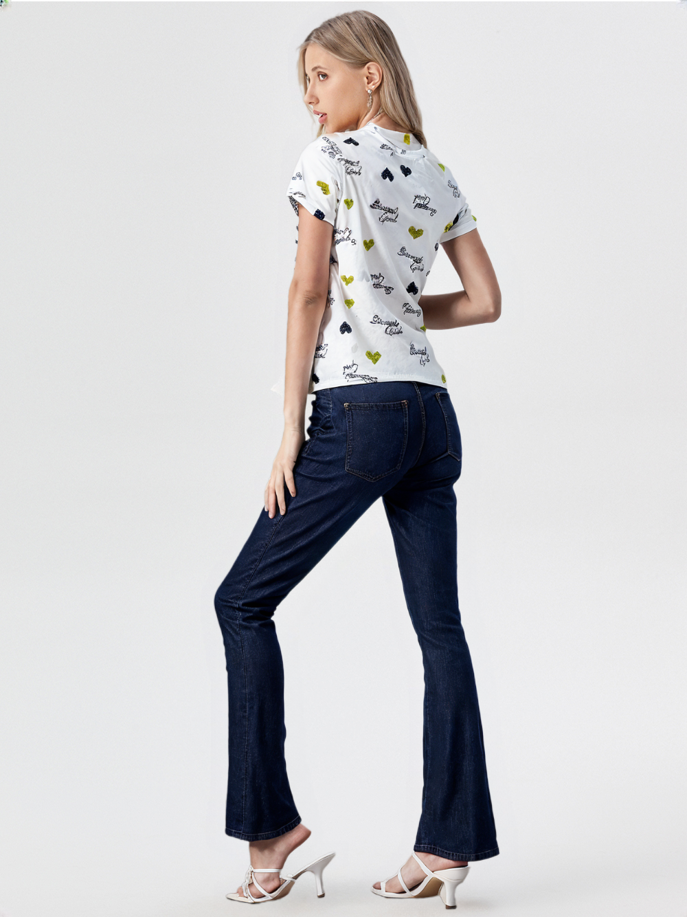 wearOn Love Script Print Relaxed Tee - White Olive Navy Typography Women's T-Shirt