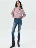 wearOn Dusty Rose Polka Dot Button-Up Blouse - Women's Long Sleeve Professional Shirt with Black Dot Print