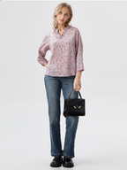 wearOn Dusty Rose Polka Dot Button-Up Blouse - Women's Long Sleeve Professional Shirt with Black Dot Print