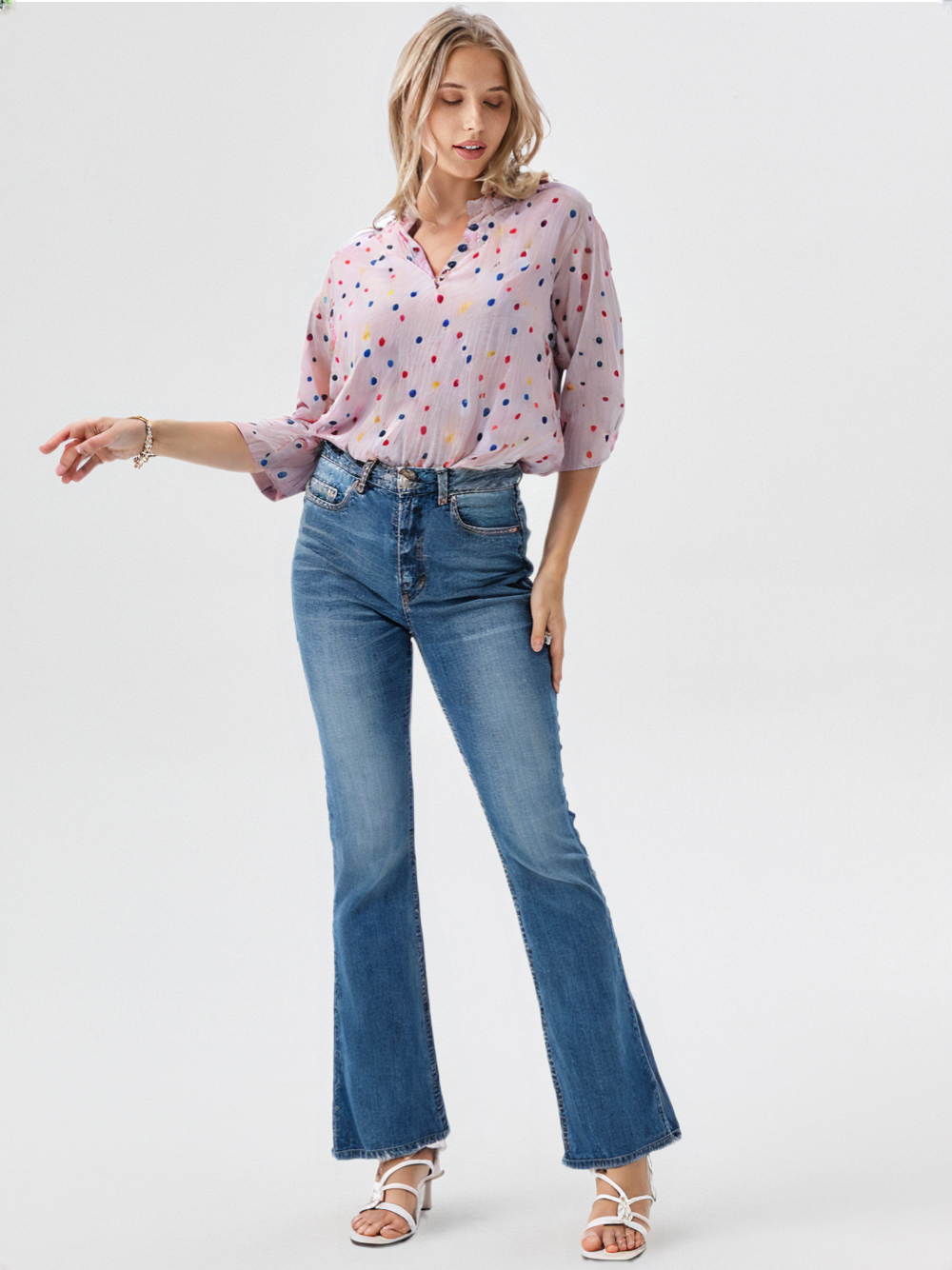 wearOn Lavender Multicolor Dot Blouse - Women's Long Sleeve Button-Up Shirt with Rainbow Confetti Print