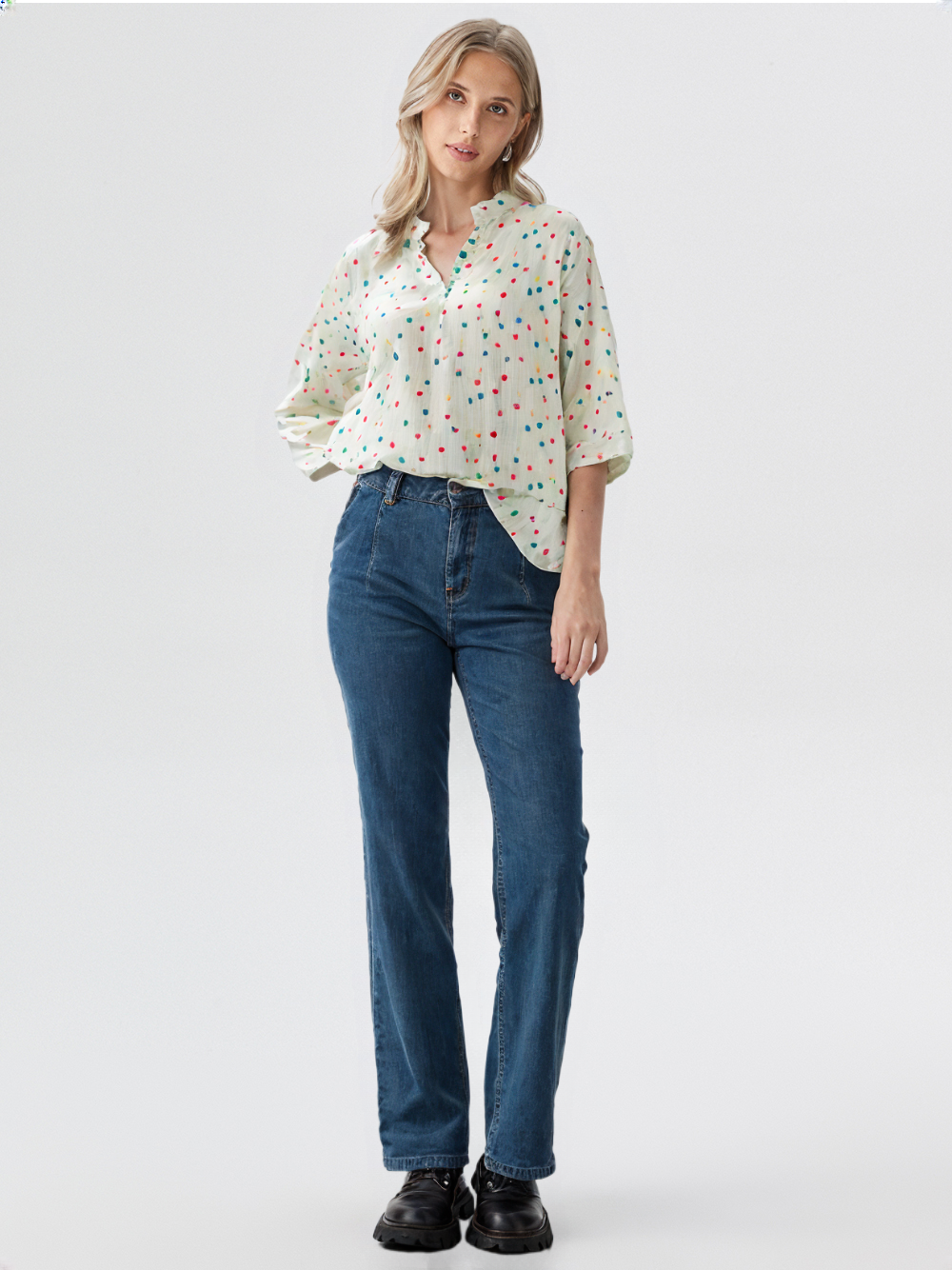 wearOn Confetti Dreams Relaxed Button-Up Shirt - Multi-Color Polka Dot Blouse for Women