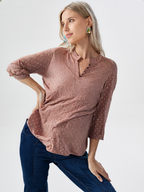 wearOn Dusty Rose Henley Top - Polka Dot 3/4 Sleeve Blouse for Women - Trending Now