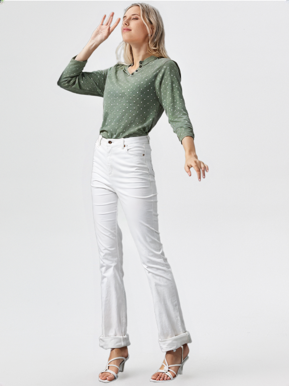 wearOn Sage Green Polka Dot Collard Blouse - Formal V-Neck Shirt for Women - Trending Now - WearOn