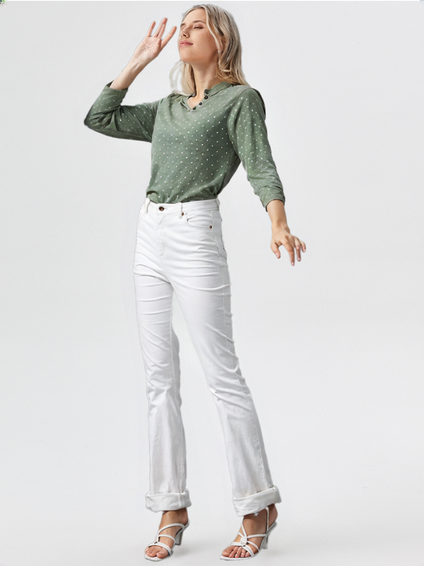 wearOn Sage Green Polka Dot Collard Blouse - Formal V-Neck Shirt for Women - Trending Now - WearOn