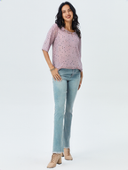 wearOn Blush Pink Scattered Dot Top - Bow Neck 3/4 Sleeve Blouse for Women - Feminine Elegance